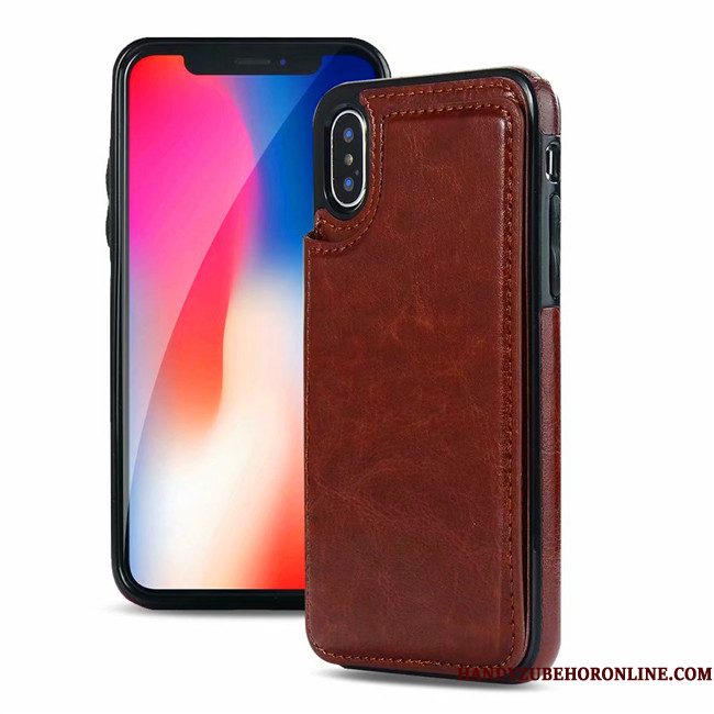 Hoesje iPhone Xs Max Bescherming Kaart Rood, Hoes iPhone Xs Max Leer Telefoon Anti-fall