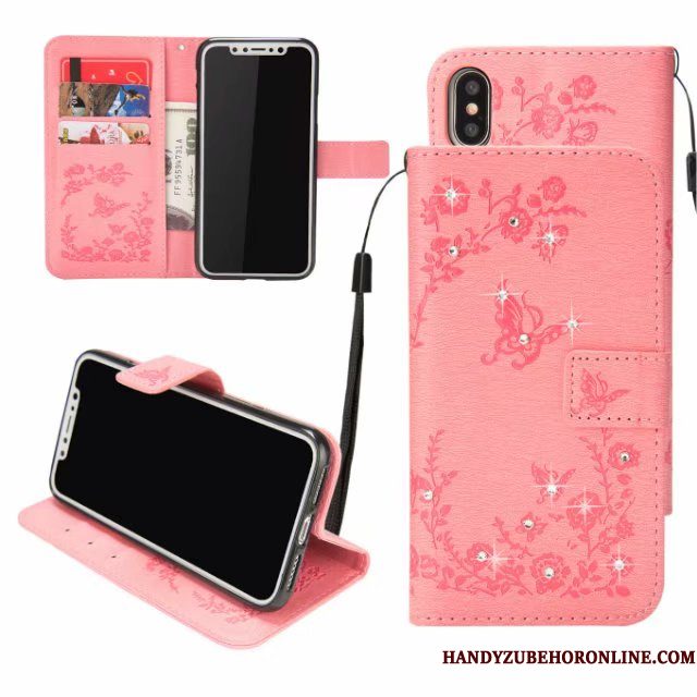 Hoesje iPhone Xs Max Folio Anti-fall Kaart, Hoes iPhone Xs Max Leer Reliëf Blauw