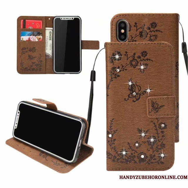 Hoesje iPhone Xs Max Folio Anti-fall Kaart, Hoes iPhone Xs Max Leer Reliëf Blauw