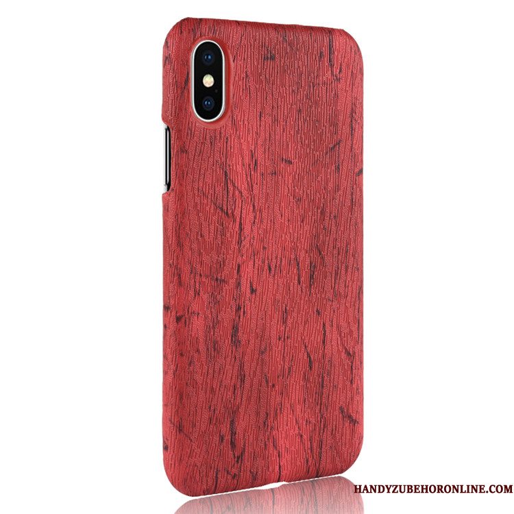 Hoesje iPhone Xs Max Leer Geel Hard, Hoes iPhone Xs Max Houtnerf Anti-falltelefoon