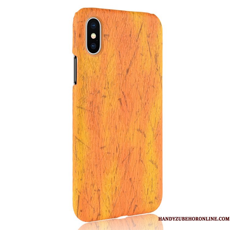 Hoesje iPhone Xs Max Leer Geel Hard, Hoes iPhone Xs Max Houtnerf Anti-falltelefoon