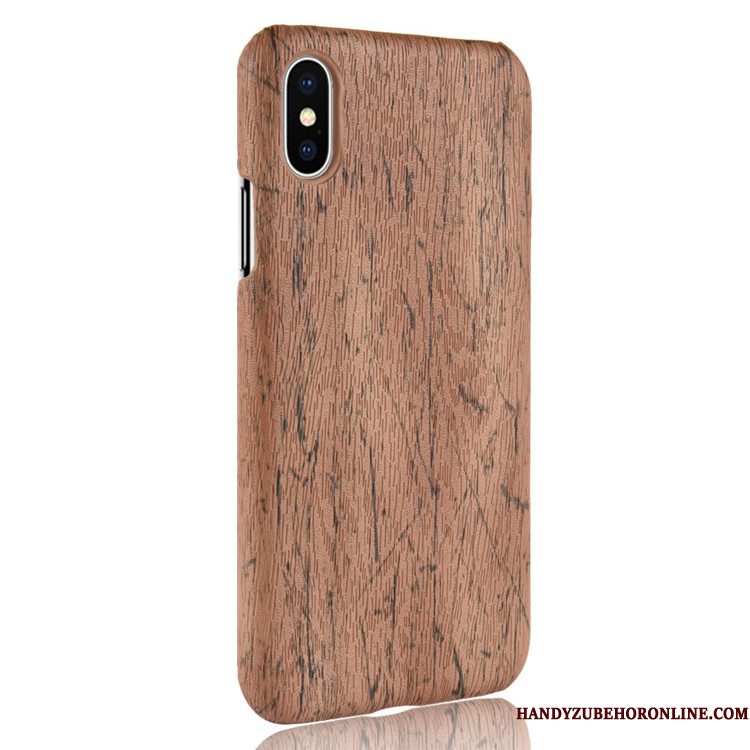 Hoesje iPhone Xs Max Leer Geel Hard, Hoes iPhone Xs Max Houtnerf Anti-falltelefoon