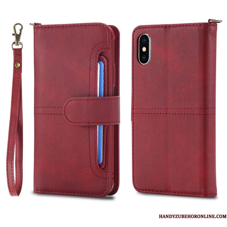 Hoesje iPhone Xs Max Leer Rood Anti-fall, Hoes iPhone Xs Max Zacht Telefoon Nieuw