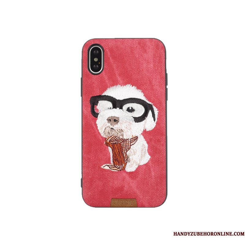 Hoesje iPhone Xs Max Spotprent Lovers Borduurwerk, Hoes iPhone Xs Max Kat Hond