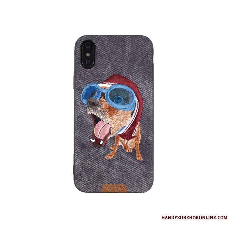 Hoesje iPhone Xs Max Spotprent Lovers Borduurwerk, Hoes iPhone Xs Max Kat Hond