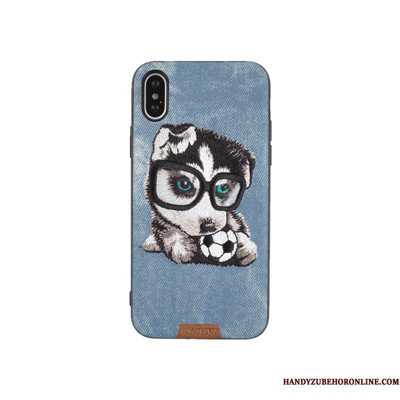 Hoesje iPhone Xs Max Spotprent Lovers Borduurwerk, Hoes iPhone Xs Max Kat Hond