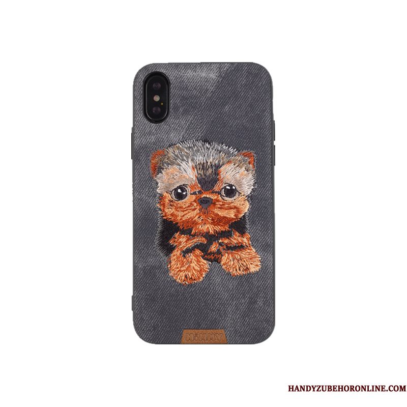 Hoesje iPhone Xs Max Spotprent Lovers Borduurwerk, Hoes iPhone Xs Max Kat Hond