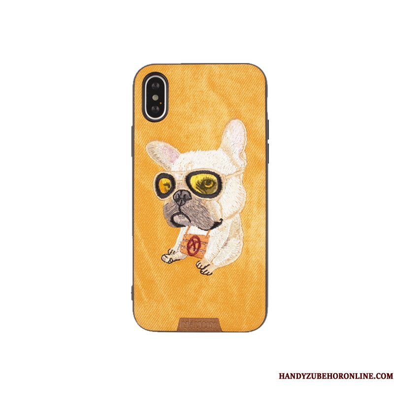 Hoesje iPhone Xs Max Spotprent Lovers Borduurwerk, Hoes iPhone Xs Max Kat Hond