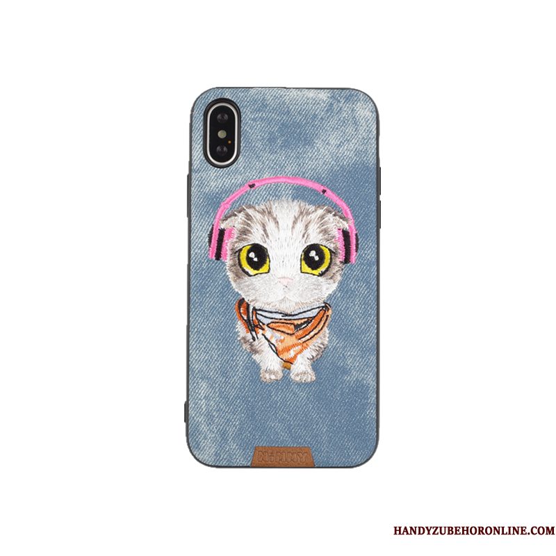 Hoesje iPhone Xs Max Spotprent Lovers Borduurwerk, Hoes iPhone Xs Max Kat Hond