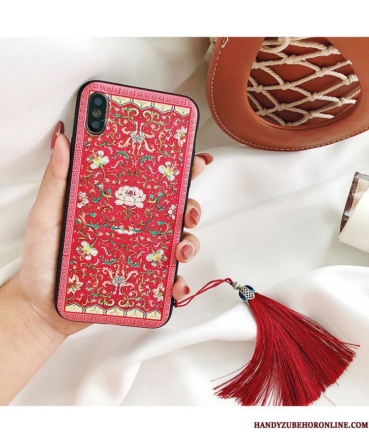 Hoesje iPhone Xs Paleis Rood, Hoes iPhone Xs Wind Kwasten