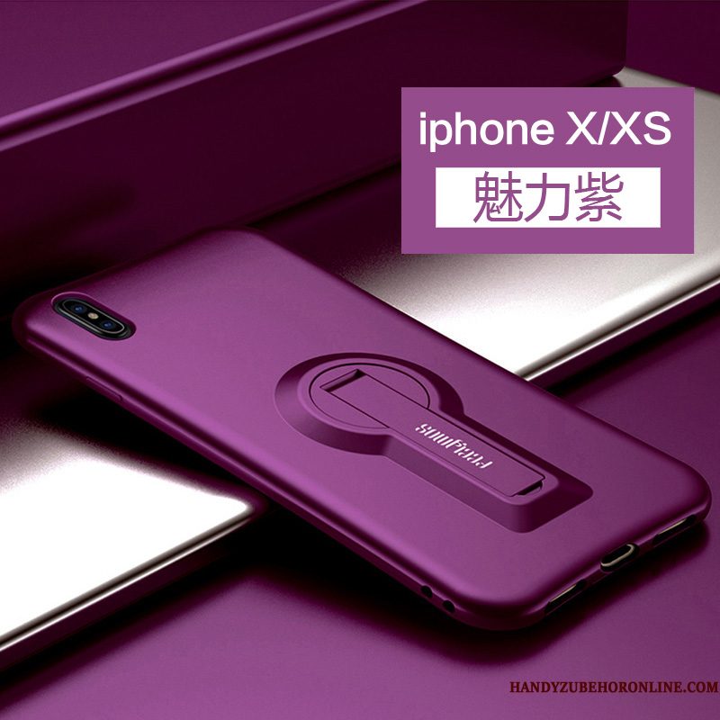 Hoesje iPhone Xs Siliconen Anti-falltelefoon, Hoes iPhone Xs Zacht Purper Hanger