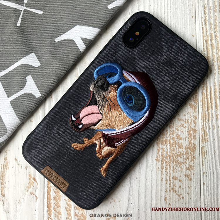 Hoesje iPhone Xs Siliconen Kat Denim, Hoes iPhone Xs Zakken Hond Trendy Merk