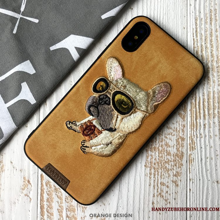 Hoesje iPhone Xs Siliconen Kat Denim, Hoes iPhone Xs Zakken Hond Trendy Merk