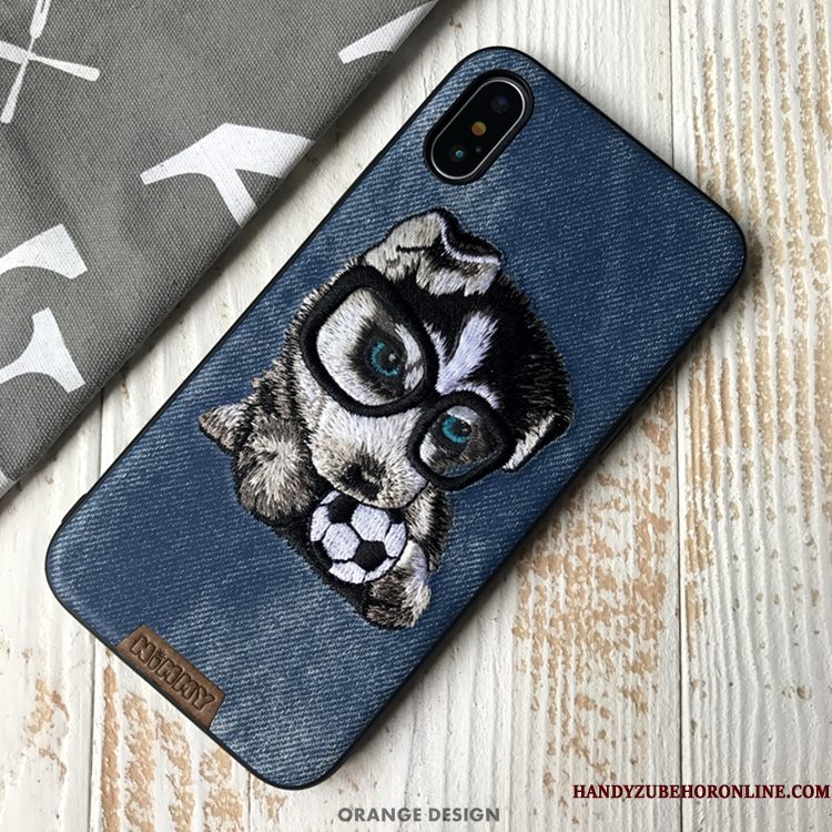 Hoesje iPhone Xs Siliconen Kat Denim, Hoes iPhone Xs Zakken Hond Trendy Merk