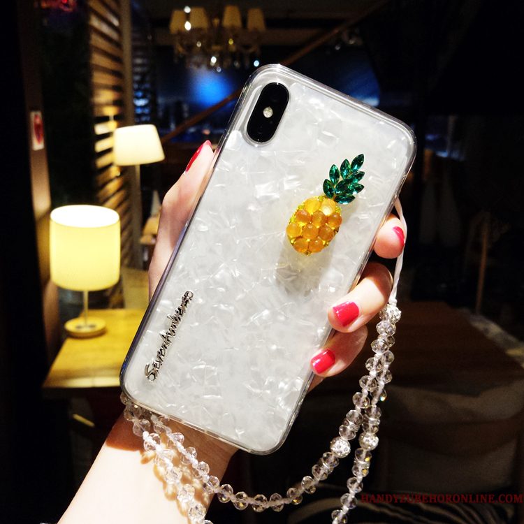 Hoesje iPhone Xs Strass Hanger Kristal, Hoes iPhone Xs Aardbei Trendy Merk