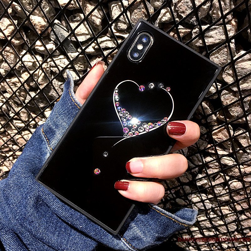 Hoesje iPhone Xs Strass Nieuw Liefde, Hoes iPhone Xs Bescherming Zwart Glas