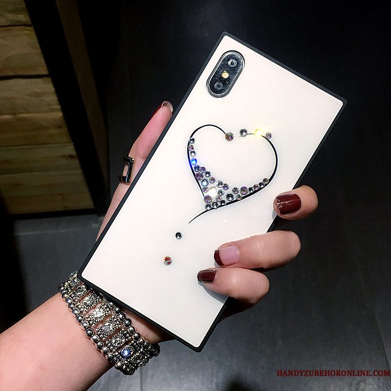 Hoesje iPhone Xs Strass Nieuw Liefde, Hoes iPhone Xs Bescherming Zwart Glas