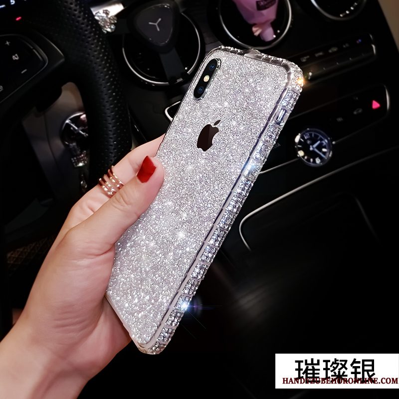 Hoesje iPhone Xs Strass Omlijsting Nieuw, Hoes iPhone Xs Metaal Rose Goud Anti-fall