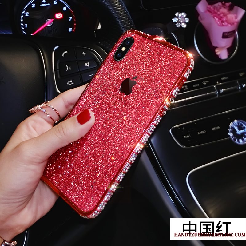 Hoesje iPhone Xs Strass Omlijsting Nieuw, Hoes iPhone Xs Metaal Rose Goud Anti-fall