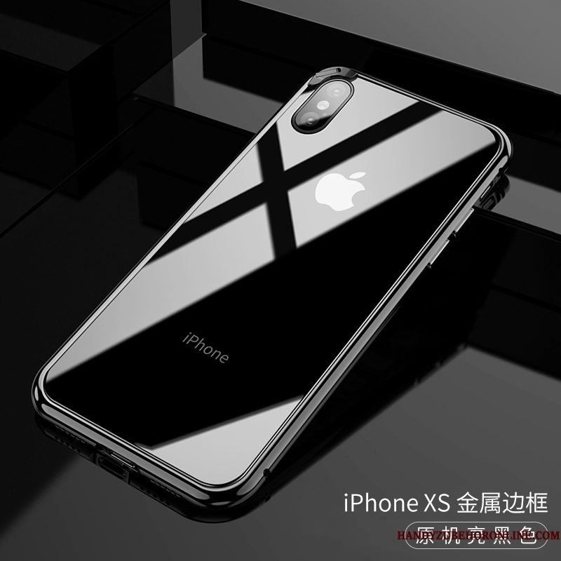 Hoesje iPhone Xs Zakken Glas Anti-fall, Hoes iPhone Xs Metaal Telefoon Trendy Merk
