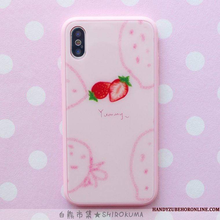 Hoesje iPhone Xs Zakken Glas Roze, Hoes iPhone Xs Aardbei Vers