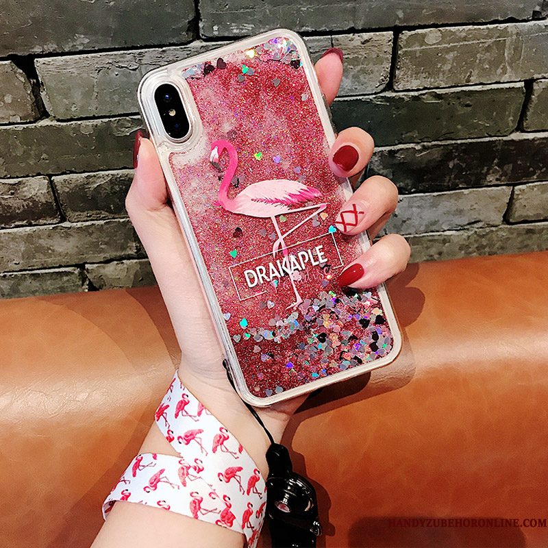 Hoesje iPhone Xs Zakken Roze Vloeistof, Hoes iPhone Xs Zacht Telefoon Vogel