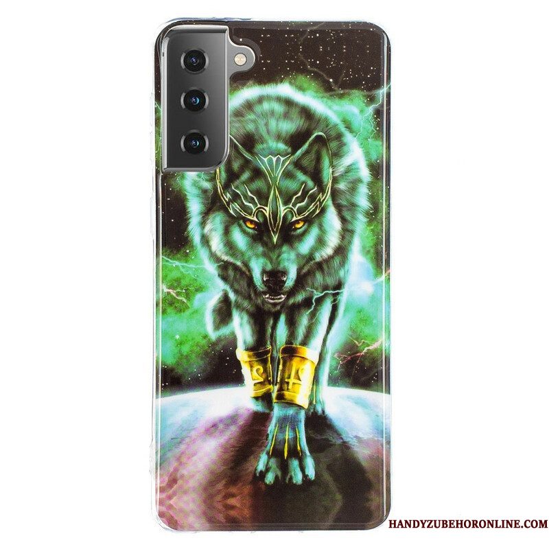 Hoesje voor Samsung Galaxy S21 5G Fluorescerende Wolf-serie