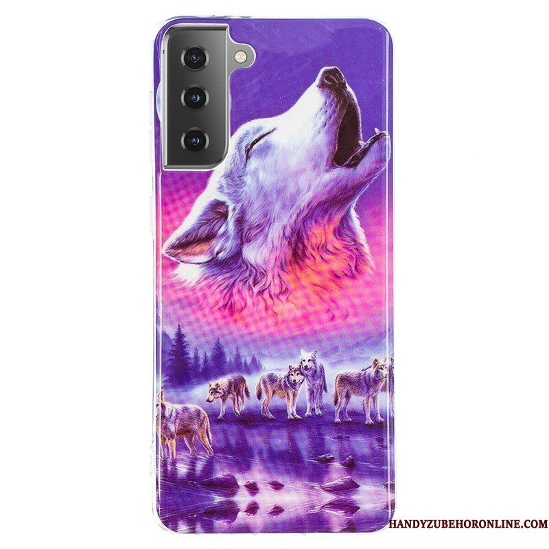 Hoesje voor Samsung Galaxy S21 5G Fluorescerende Wolf-serie