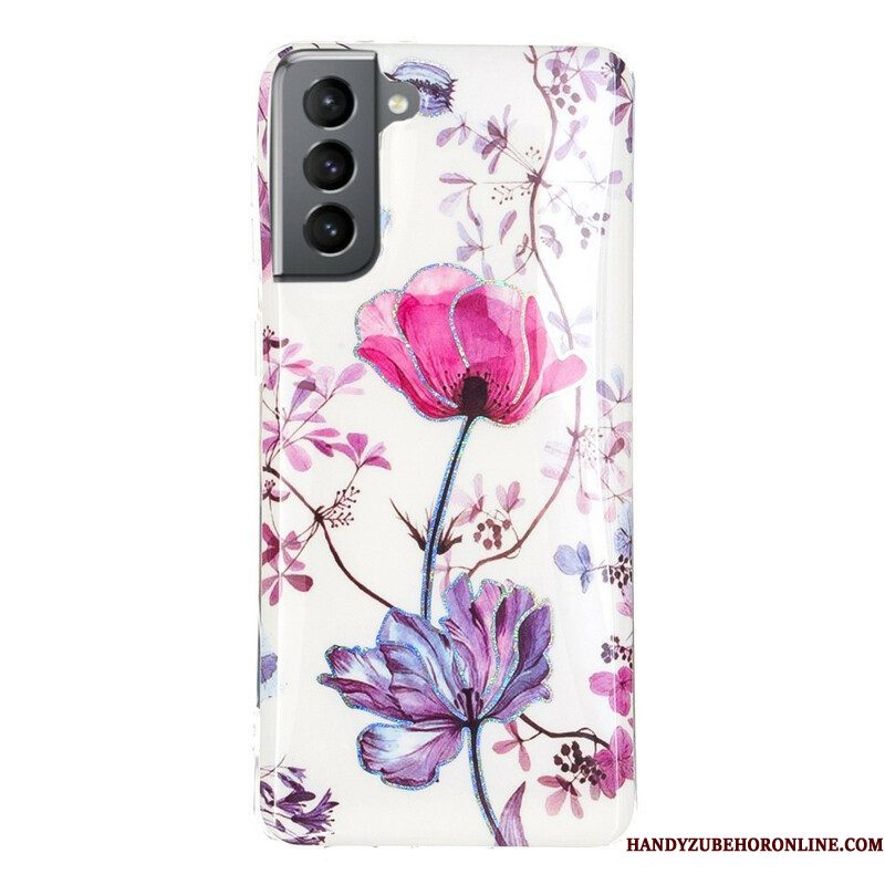 Hoesje voor Samsung Galaxy S21 FE Gemarmerde Bloemen