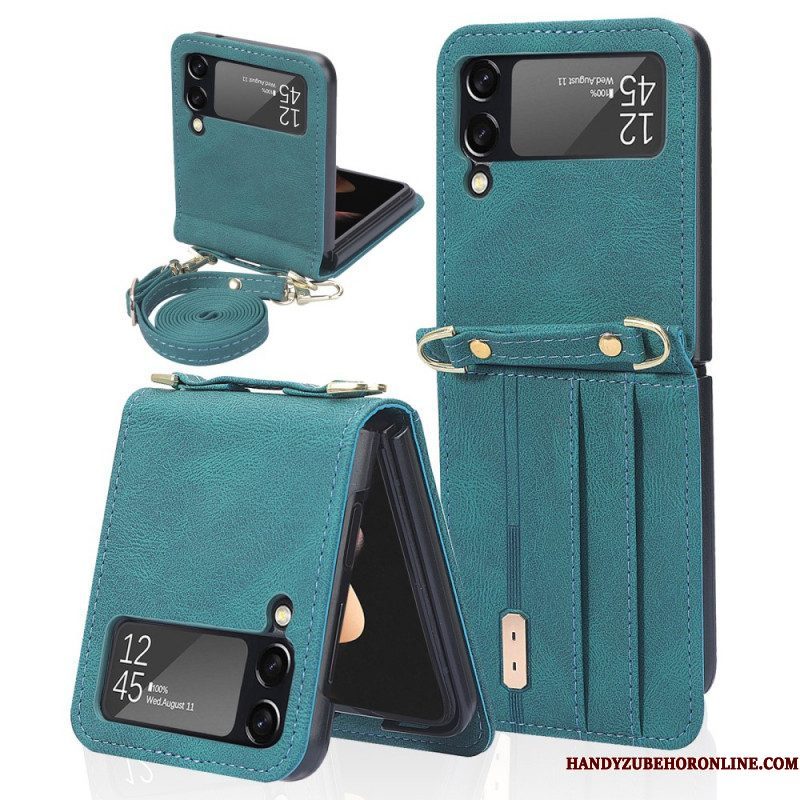 Hoesje voor Samsung Galaxy Z Flip 3 5G Folio-hoesje Stijl Lederen Kaarthouder En Lanyard