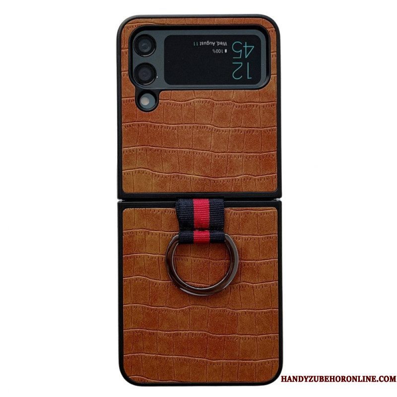 Hoesje voor Samsung Galaxy Z Flip 4 Folio-hoesje Croco En Ringontwerp