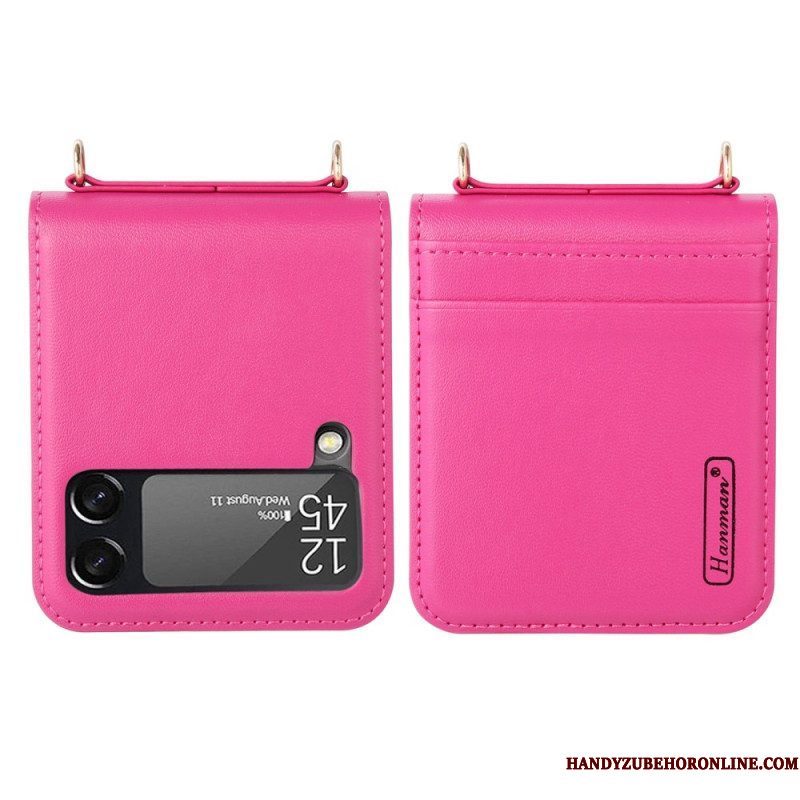 Hoesje voor Samsung Galaxy Z Flip 4 Folio-hoesje Leren Stijl Met Riem