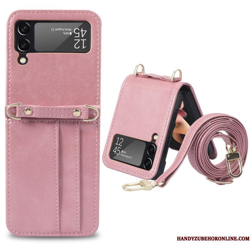 Hoesje voor Samsung Galaxy Z Flip 4 Folio-hoesje Stijl Lederen Kaarthouder En Lanyard