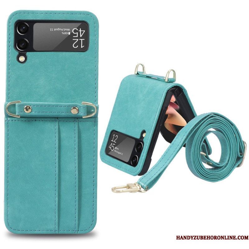 Hoesje voor Samsung Galaxy Z Flip 4 Folio-hoesje Stijl Lederen Kaarthouder En Lanyard