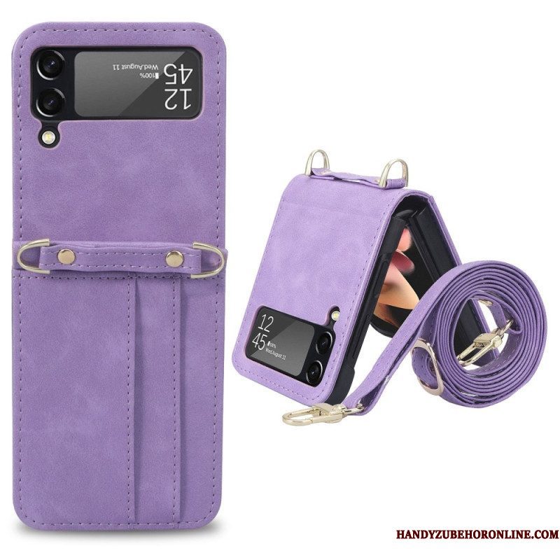 Hoesje voor Samsung Galaxy Z Flip 4 Folio-hoesje Stijl Lederen Kaarthouder En Lanyard