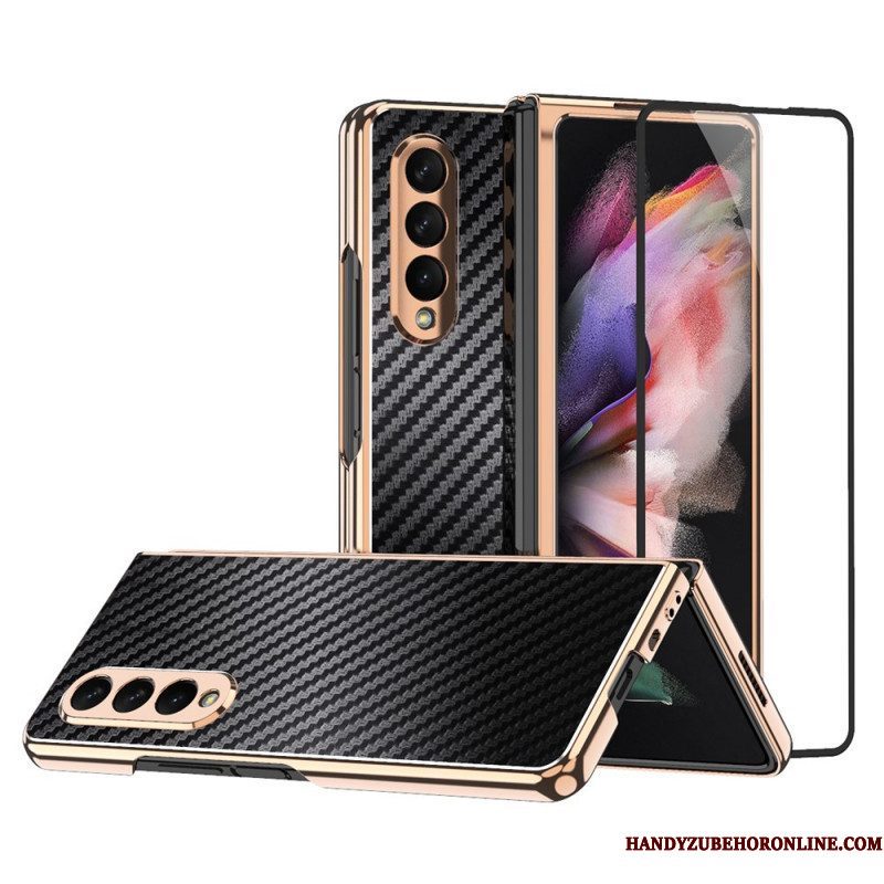 Hoesje voor Samsung Galaxy Z Fold 3 5G Koolstofvezel Met Schermbeschermer