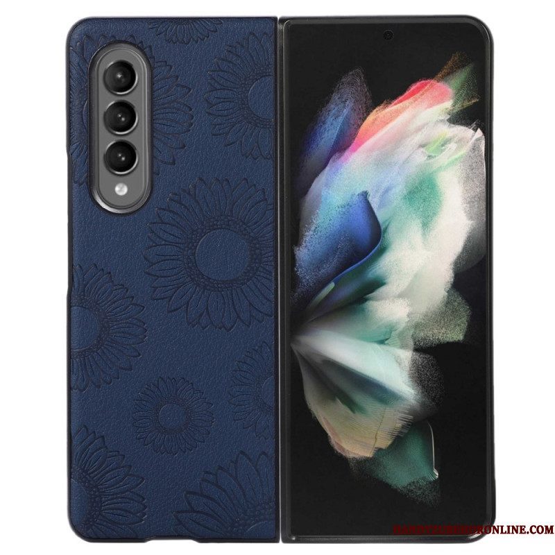 Hoesje voor Samsung Galaxy Z Fold 4 Zonnebloempatroon Met Imitatieleer Gecoat