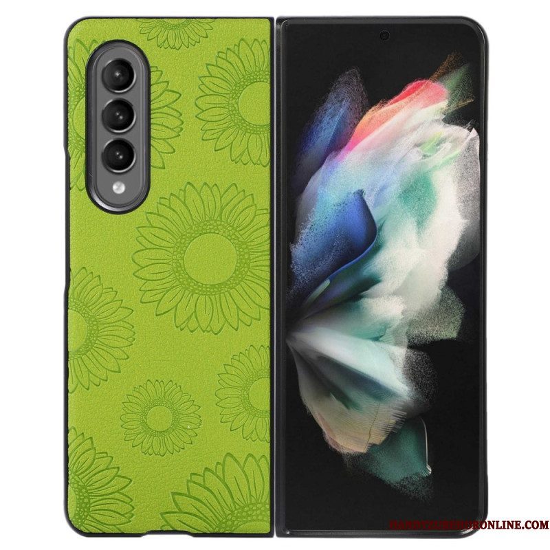 Hoesje voor Samsung Galaxy Z Fold 4 Zonnebloempatroon Met Imitatieleer Gecoat