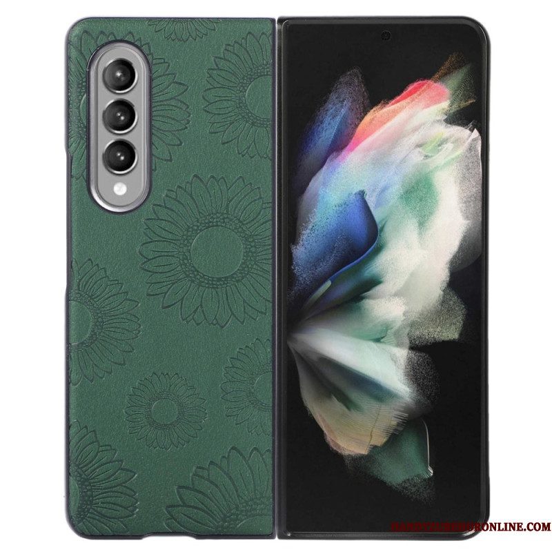 Hoesje voor Samsung Galaxy Z Fold 4 Zonnebloempatroon Met Imitatieleer Gecoat