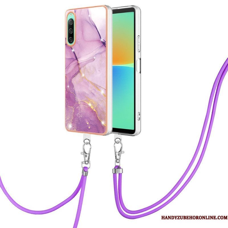 Hoesje voor Sony Xperia 10 IV Met Koord Met Marmeren Koord