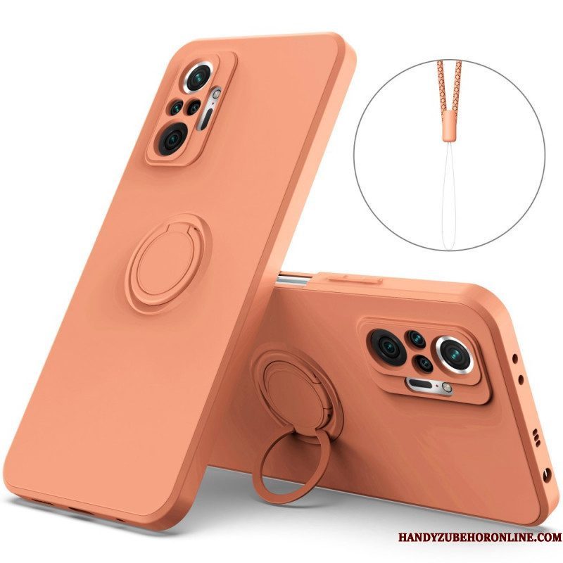 Hoesje voor Xiaomi Redmi Note 10 Pro Vloeibare Siliconen Ring En Lanyard