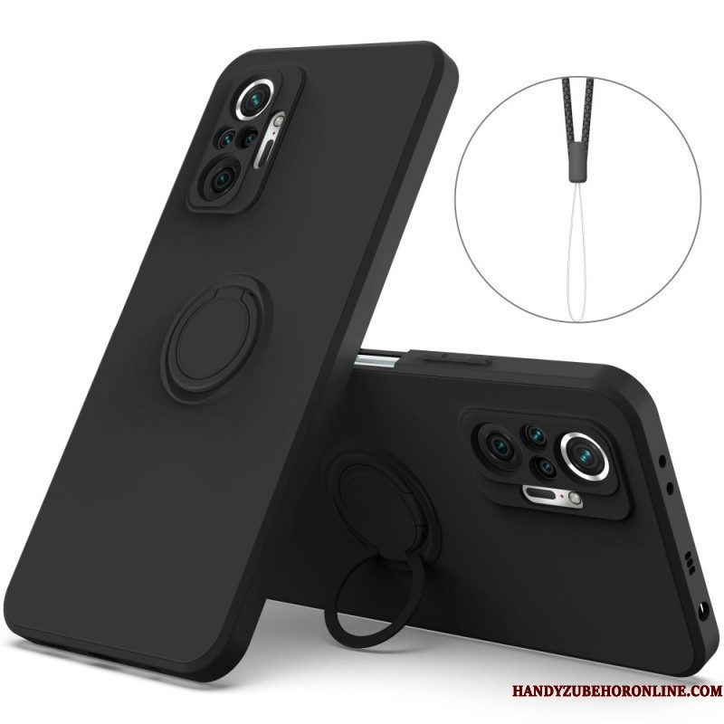 Hoesje voor Xiaomi Redmi Note 10 Pro Vloeibare Siliconen Ring En Lanyard