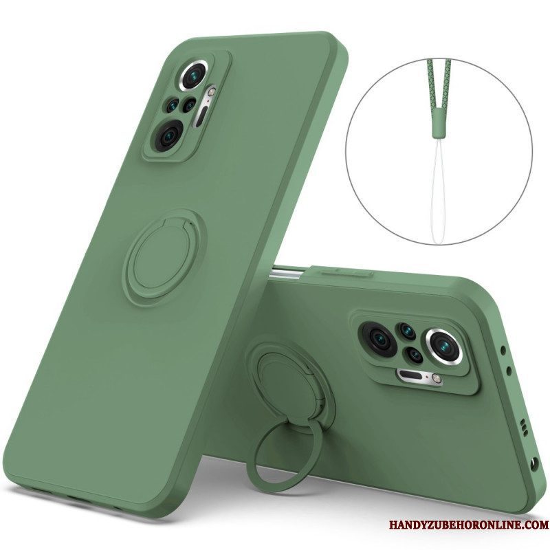 Hoesje voor Xiaomi Redmi Note 10 Pro Vloeibare Siliconen Ring En Lanyard