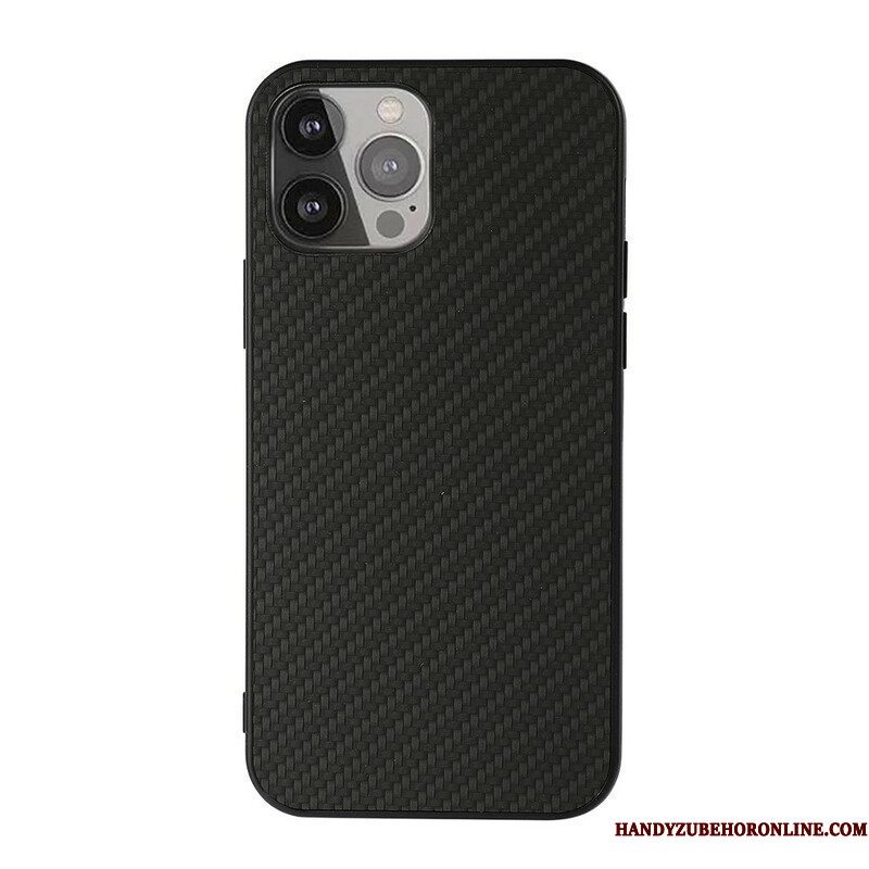 Hoesje voor iPhone 13 Pro Max Koolstofvezeltextuur Met Leereffect