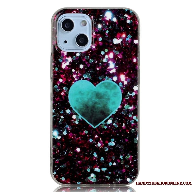 Hoesje voor iPhone 14 Glitter Hart