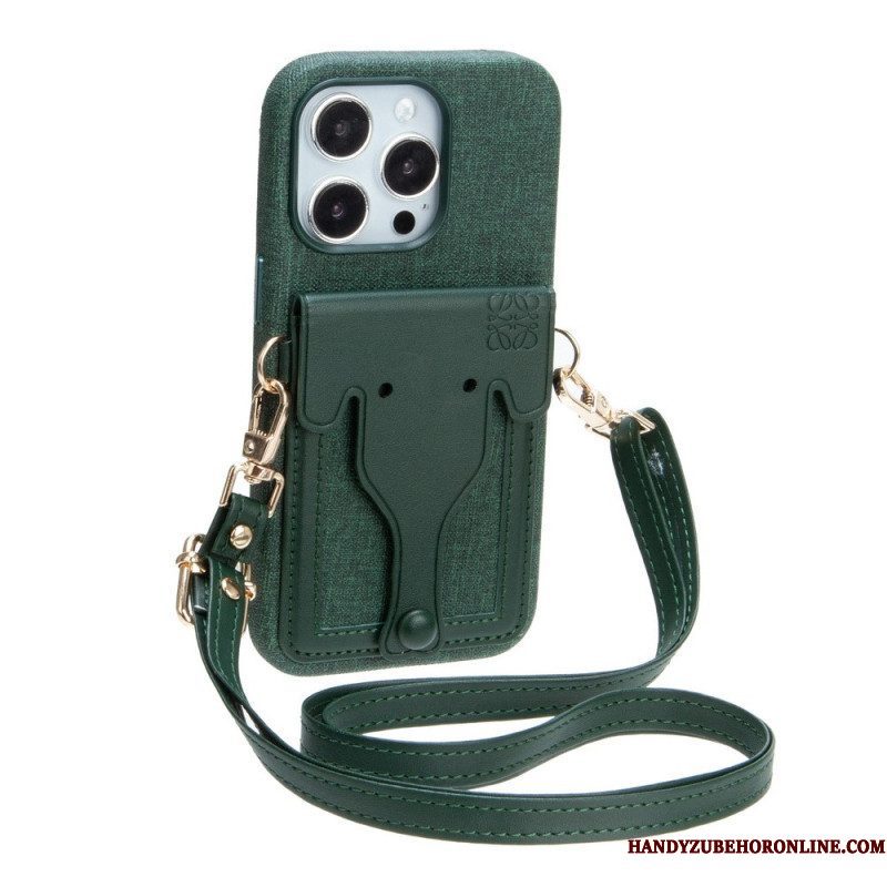 Hoesje voor iPhone 14 Olifant Kaarthouder Met Lanyard