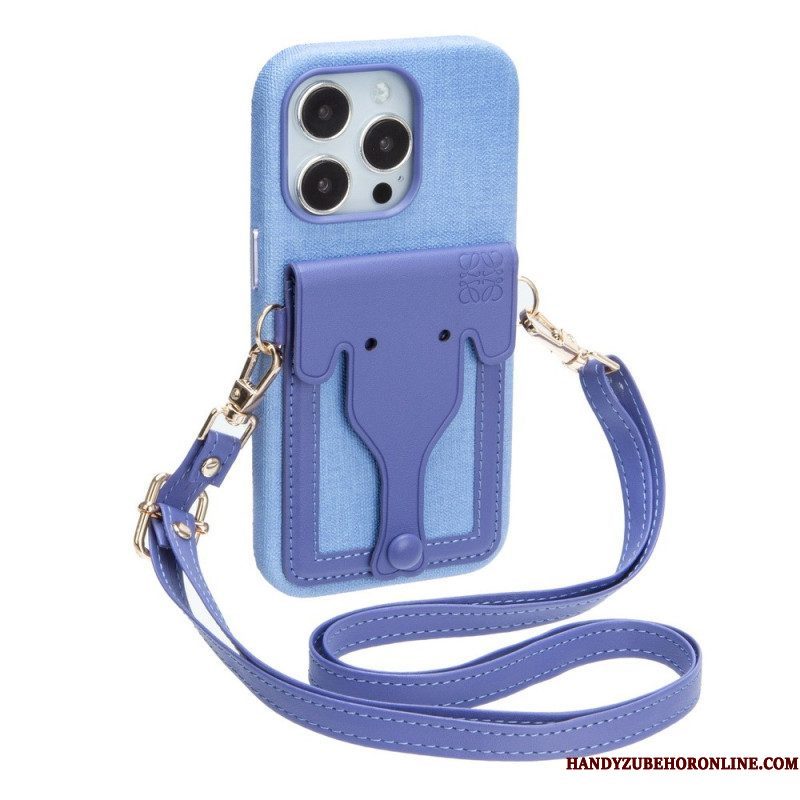 Hoesje voor iPhone 14 Olifant Kaarthouder Met Lanyard