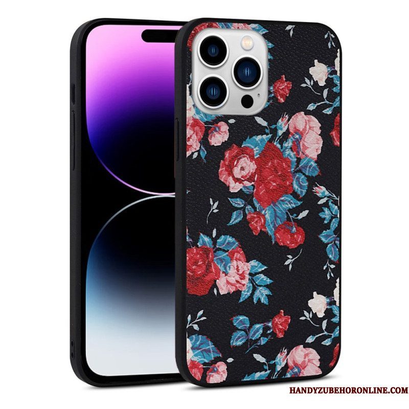 Hoesje voor iPhone 14 Pro Kunstleer Bloemen