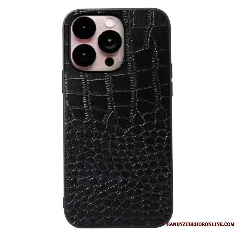 Hoesje voor iPhone 14 Pro Max Echt Leer Met Krokodiltextuur