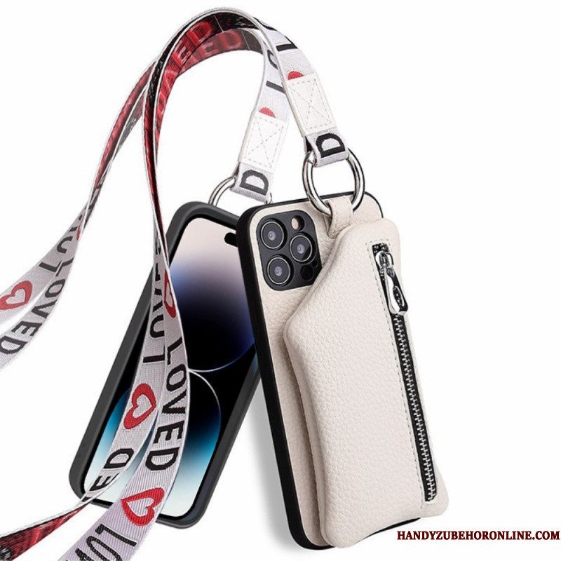 Hoesje voor iPhone 14 Pro Max Portemonnee En Lanyard